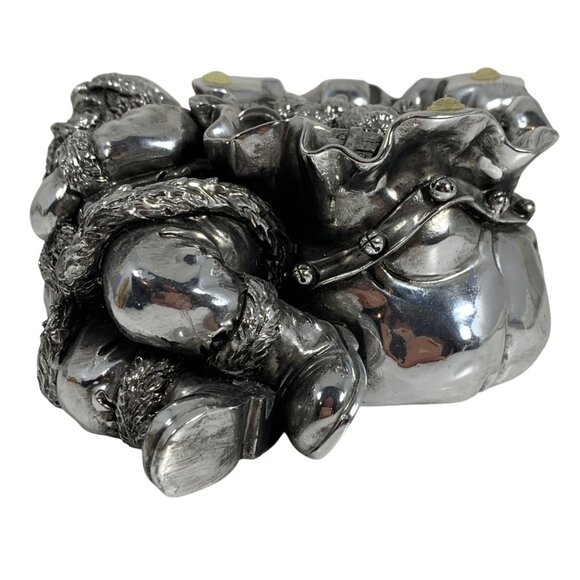 Silver-Tone Intricate Lounging Santa Claus Toy Sack Figurine Paperweight Holiday - Picture 3 of 9